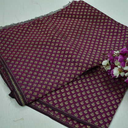 Indian Purple Color Artificial Silk Woven Brocade Banarasi Zari Work Design Fabric Used in Different Designing in Multi Apparels.