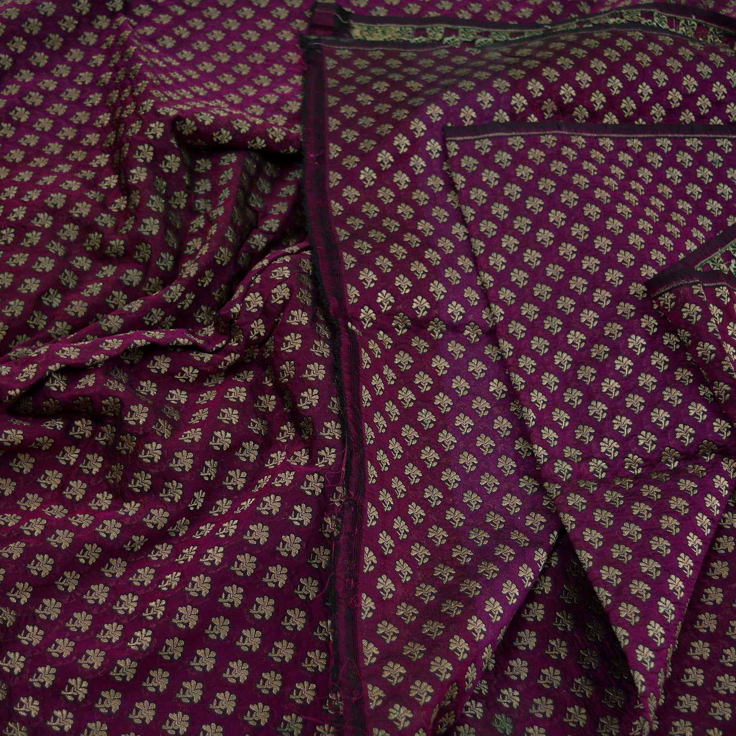 Indian Purple Color Artificial Silk Woven Brocade Banarasi Zari Work Design Fabric Used in Different Designing in Multi Apparels.