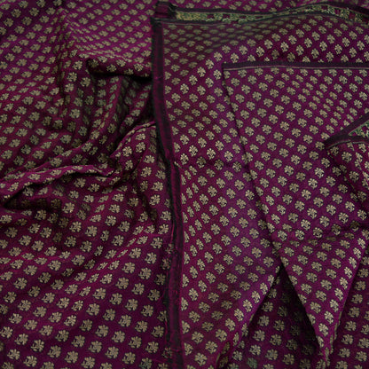 Indian Purple Color Artificial Silk Woven Brocade Banarasi Zari Work Design Fabric Used in Different Designing in Multi Apparels.