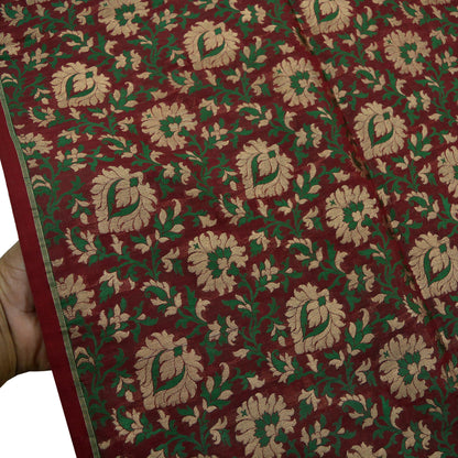 Indian Maroon Color Artificial Silk Hand Woven Brocade Banarasi Zari Work Design Fabric Used in Different Designing in Multi Apparels.
