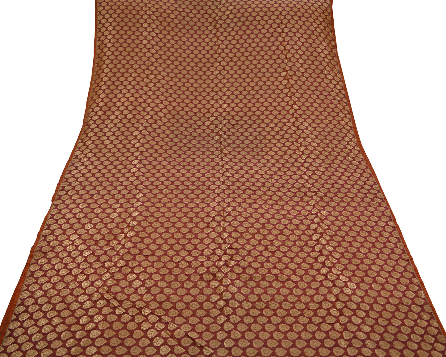 Indian Purple & Saffron Artificial Silk Hand Woven Brocade Banarasi Zari Work Design Fabric Used in Different Designing in Multi Apparels.