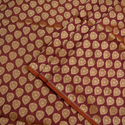 Indian Purple & Saffron Artificial Silk Hand Woven Brocade Banarasi Zari Work Design Fabric Used in Different Designing in Multi Apparels.