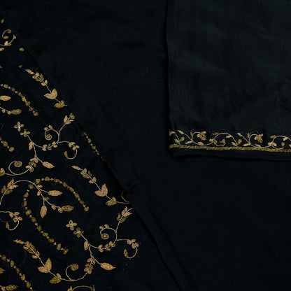 Indian Vintage Heavy Black Sarees 100% Pure Satin Silk Hand Embroidered Sari Craft Fabric 6Yd Sewing Soft Zardozi/Dabka