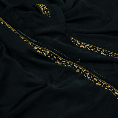 Indian Vintage Heavy Black Sarees 100% Pure Satin Silk Hand Embroidered Sari Craft Fabric 6Yd Sewing Soft Zardozi/Dabka