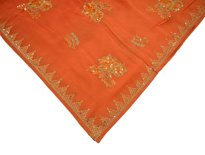 Indian Vintage Orange Dupatta Pure Georgette silk Long Stole Hand Embroidered Scarves Stole Veil Wrap Sequins