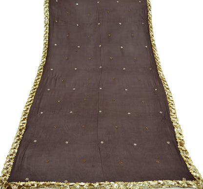 Indian Vintage Brown Dupatta Pure Georgette silk Long Stole Hand Embroidered Scarves Stole Veil Wrap Sequins