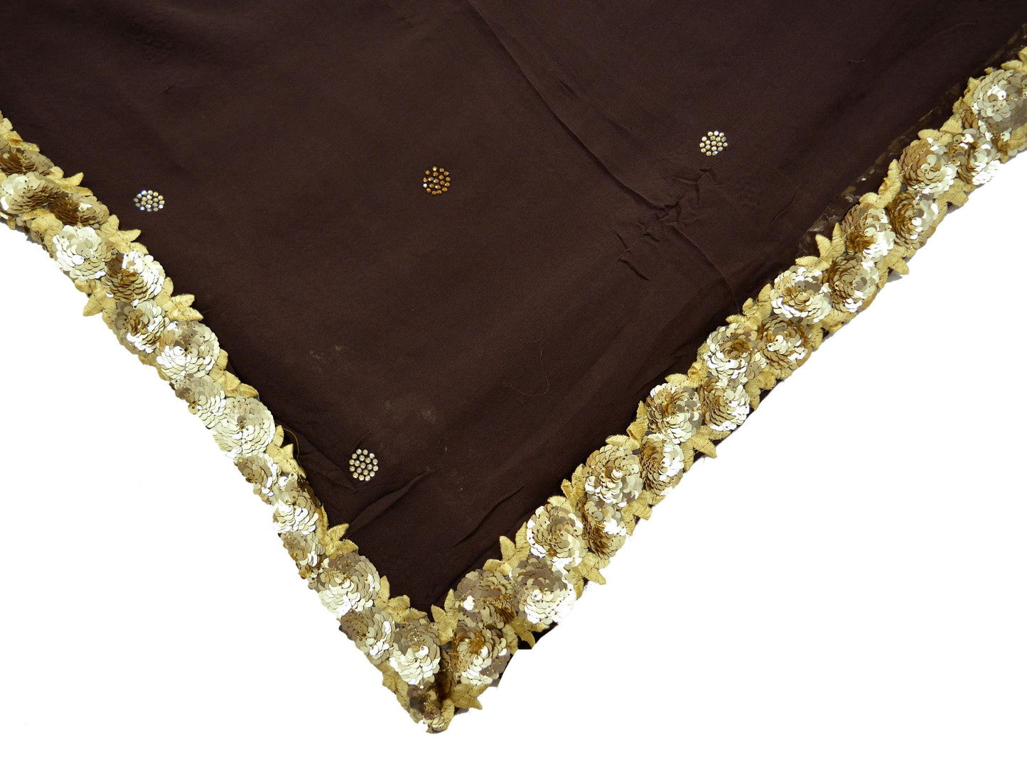 Indian Vintage Brown Dupatta Pure Georgette silk Long Stole Hand Embroidered Scarves Stole Veil Wrap Sequins