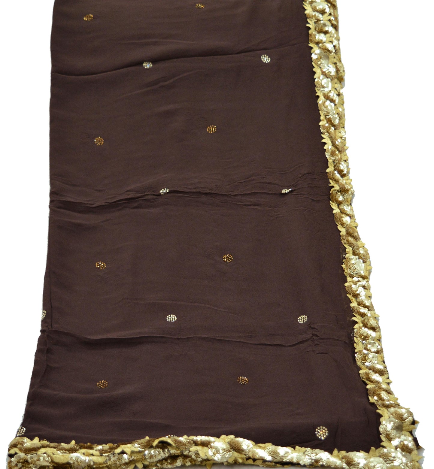 Indian Vintage Brown Dupatta Pure Georgette silk Long Stole Hand Embroidered Scarves Stole Veil Wrap Sequins