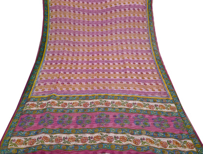 Indian Vintage Sari Pink Pure Georgette Silk Printed Saree Craft Fabric Sewing 6Yd Soft Light Dress Making Crafting Quilting Upcycle