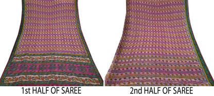 Indian Vintage Sari Pink Pure Georgette Silk Printed Saree Craft Fabric Sewing 6Yd Soft Light Dress Making Crafting Quilting Upcycle