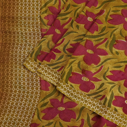 Women Vintage Sari Green Pure Georgette Silk Printed Saree Craft Fabric Sewing 5Yd Soft Light Dress Making Floral Quilting Crafting Upcycle