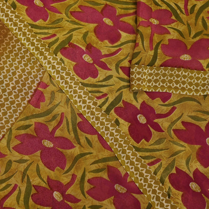 Women Vintage Sari Green Pure Georgette Silk Printed Saree Craft Fabric Sewing 5Yd Soft Light Dress Making Floral Quilting Crafting Upcycle