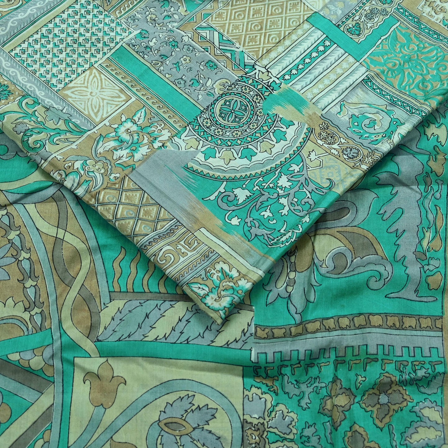 Indian Vintage Sari Green Pure Silk Printed Sarees 6yd Sewing Craft Fabric Dress Making  Soft Abstract Wrap Upcycle Used Quilting Crafting