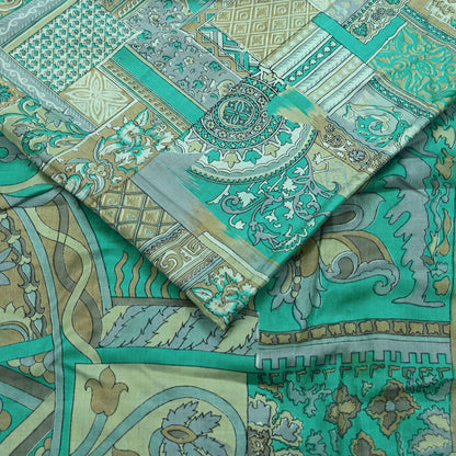 Indian Vintage Sari Green Pure Silk Printed Sarees 6yd Sewing Craft Fabric Dress Making  Soft Abstract Wrap Upcycle Used Quilting Crafting