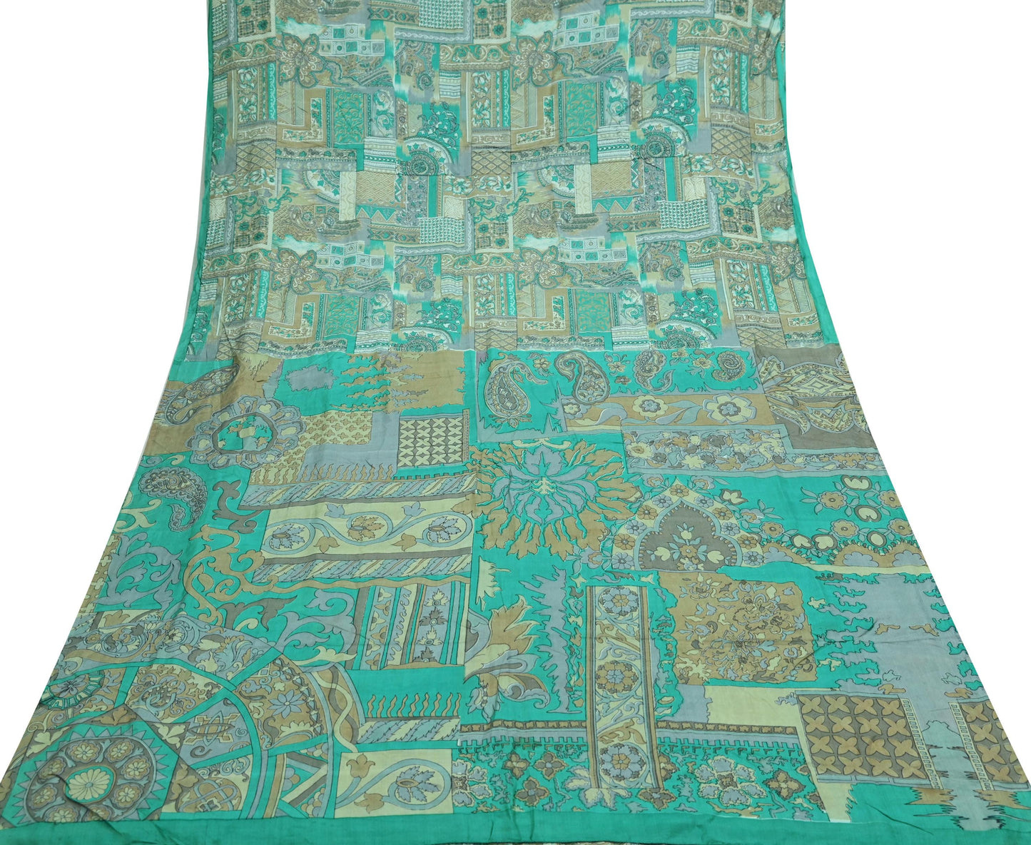 Indian Vintage Sari Green Pure Silk Printed Sarees 6yd Sewing Craft Fabric Dress Making  Soft Abstract Wrap Upcycle Used Quilting Crafting