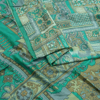 Indian Vintage Sari Green Pure Silk Printed Sarees 6yd Sewing Craft Fabric Dress Making  Soft Abstract Wrap Upcycle Used Quilting Crafting