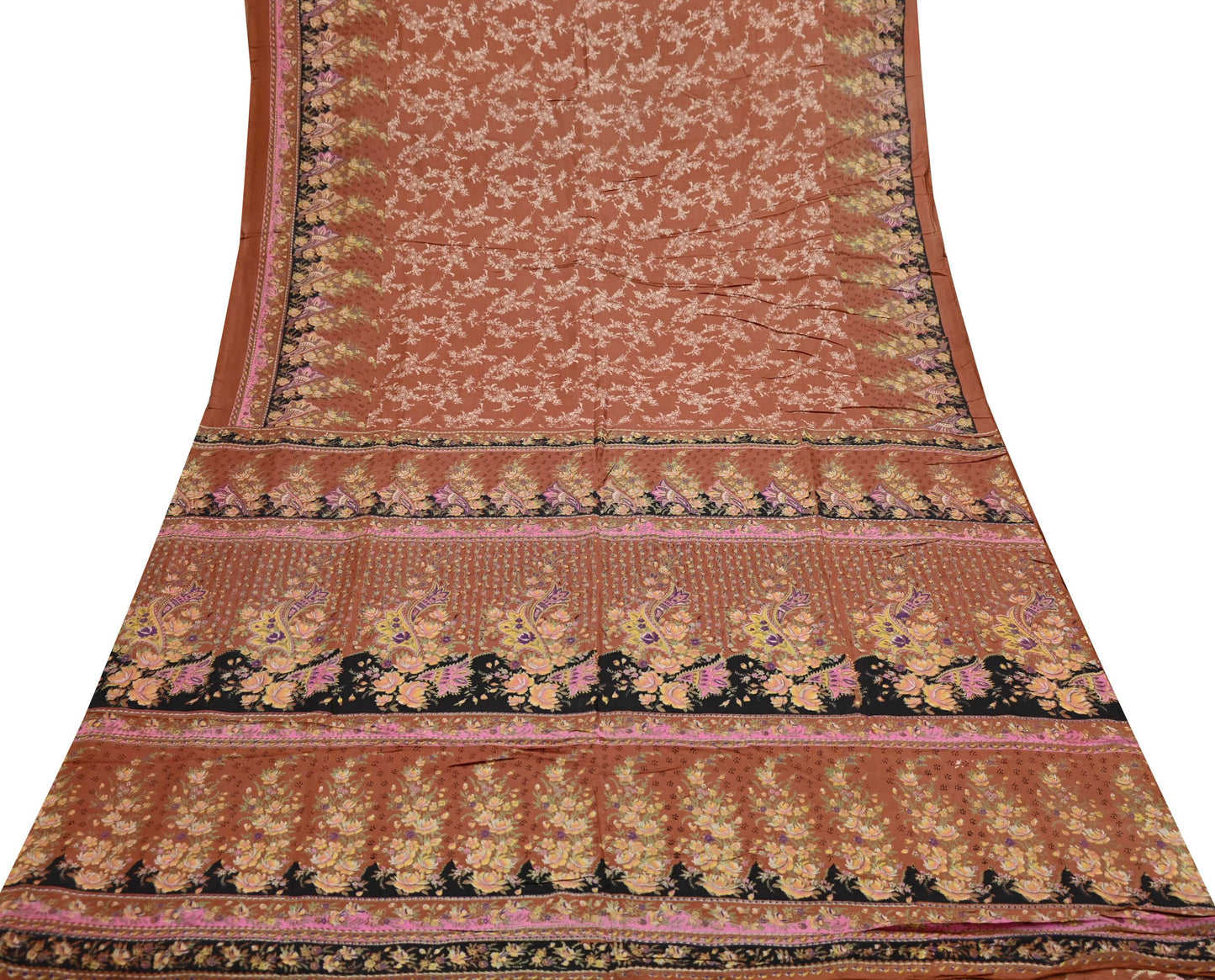 Indian Vintage Sari Orange 100% Pure Silk Printed Saree Craft Fabric 5yd Sewing Dress Making Soft Wrap Floral Quilting Crafting Upcycle