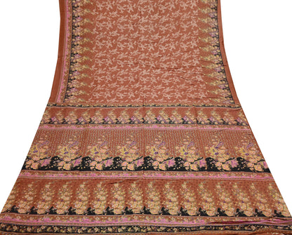 Indian Vintage Sari Orange 100% Pure Silk Printed Saree Craft Fabric 5yd Sewing Dress Making Soft Wrap Floral Quilting Crafting Upcycle