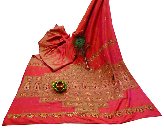 Indian Vintage Sari Pink Hand Embroidered Pure Silk Sarees Craft Fabric 5Yd Sequins Wedding Sarees Quilting Crafting Upcycle