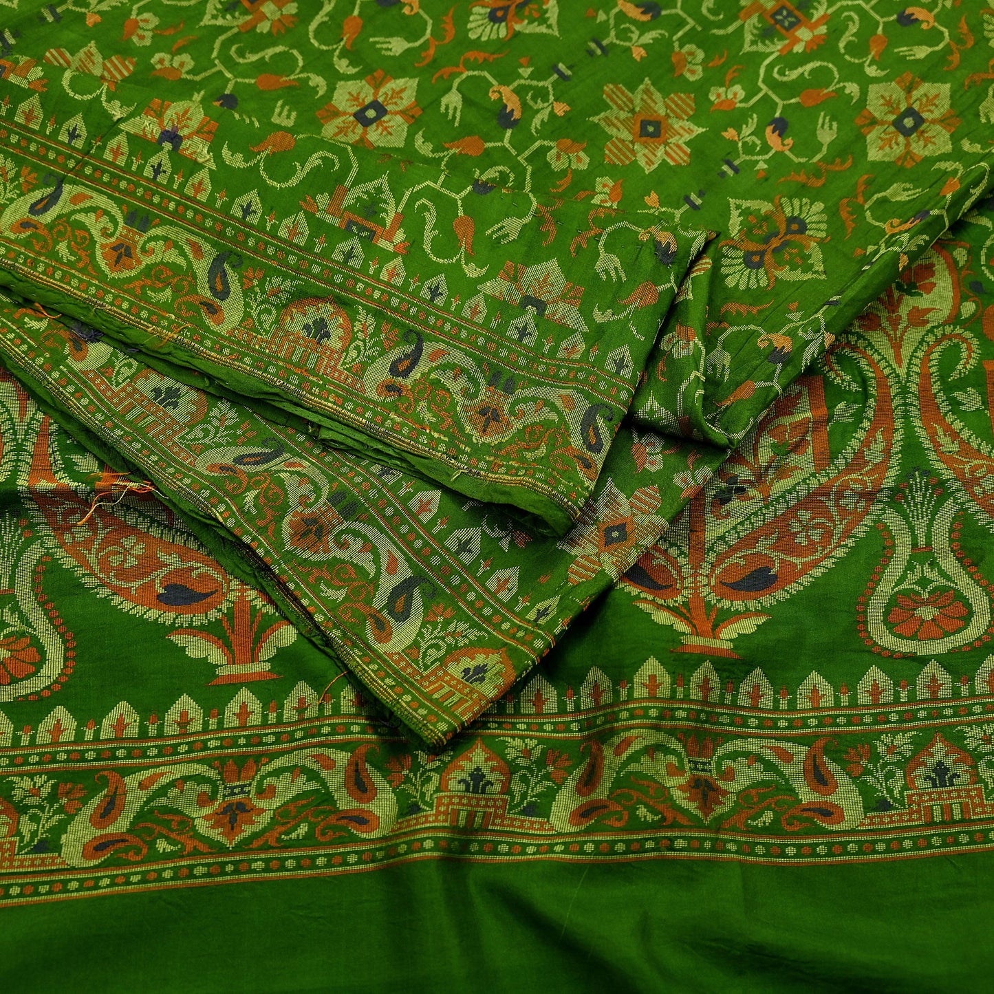 Indian Vintage Sari Green 100% Pure Silk Hand Woven Sarees Craft Fabric 5Yd Ethnic Sewing Dress making Crafting Quilting Upcycle