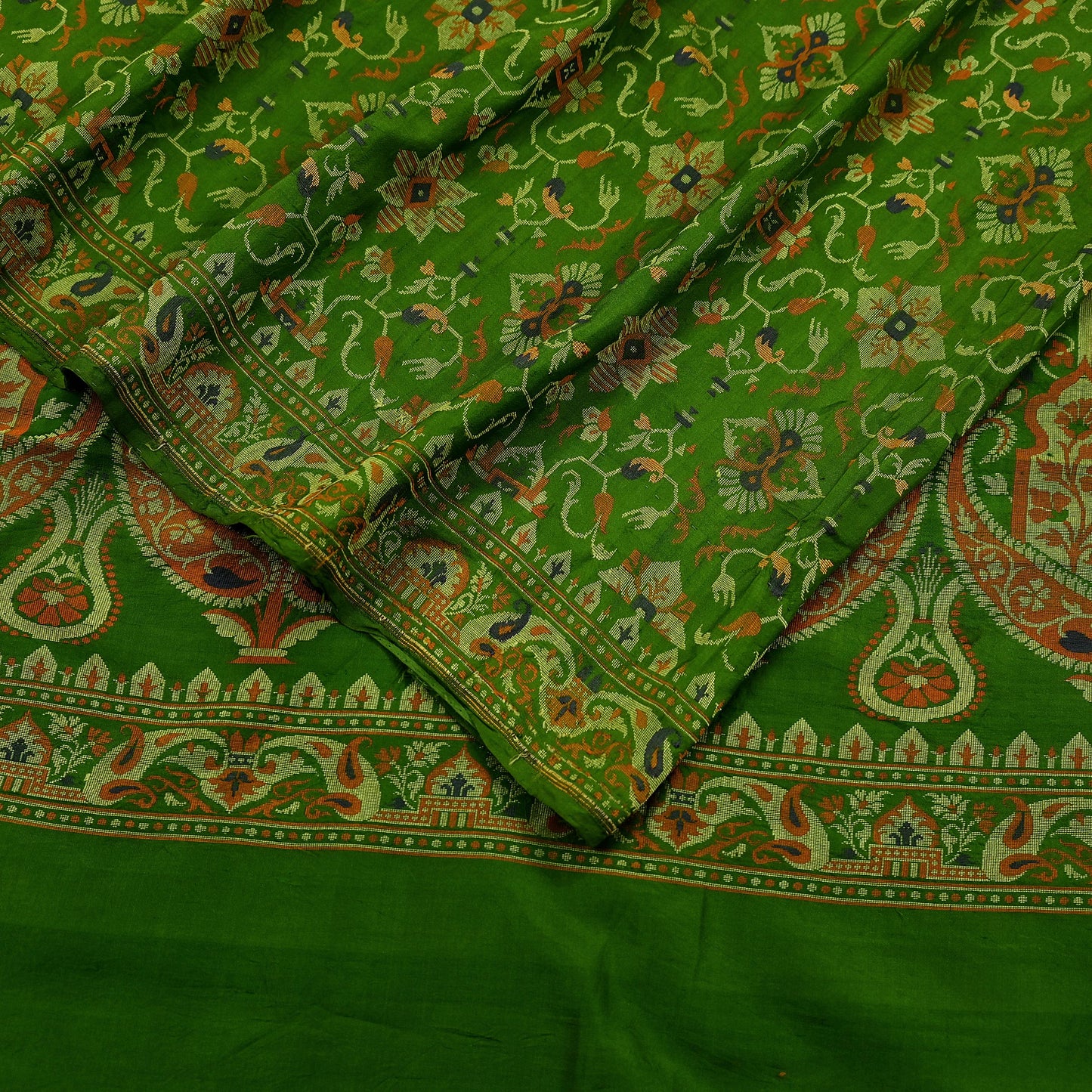 Indian Vintage Sari Green 100% Pure Silk Hand Woven Sarees Craft Fabric 5Yd Ethnic Sewing Dress making Crafting Quilting Upcycle
