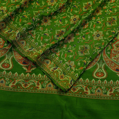 Indian Vintage Sari Green 100% Pure Silk Hand Woven Sarees Craft Fabric 5Yd Ethnic Sewing Dress making Crafting Quilting Upcycle