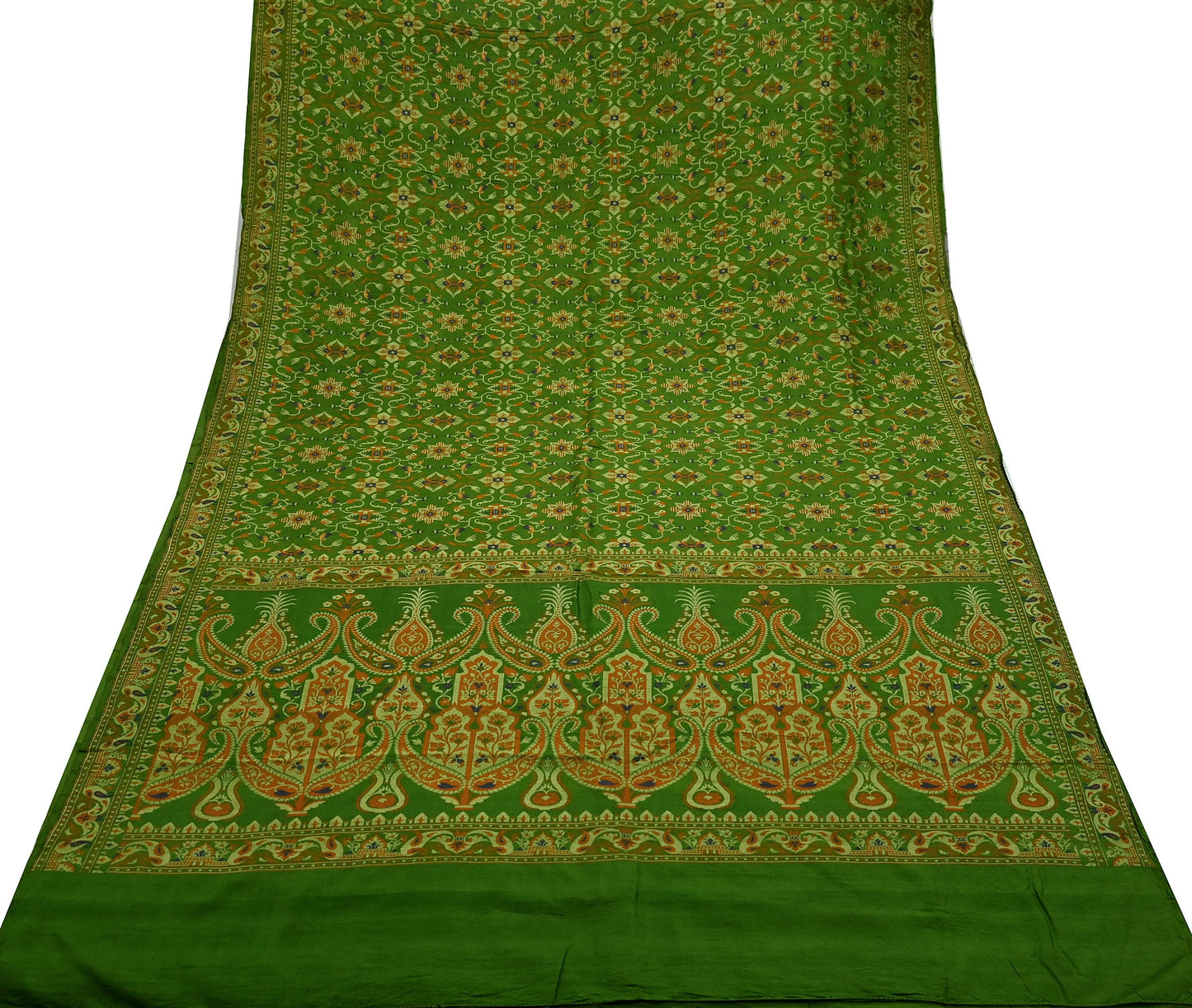 Indian Vintage Sari Green 100% Pure Silk Hand Woven Sarees Craft Fabric 5Yd Ethnic Sewing Dress making Crafting Quilting Upcycle