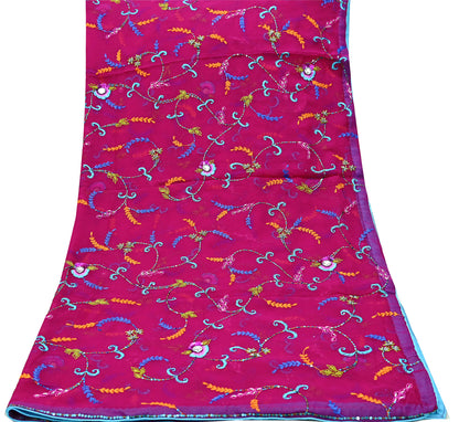 Indian Vintage Magenta Dupatta Pure Georgette silk Long Stole Hand Embroidered Scarves Stole Veil Wrap Sequins
