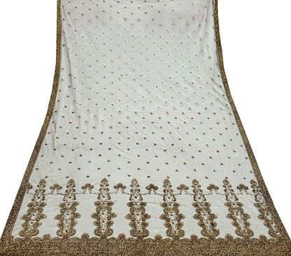 Indian Vintage Heavy Brown Dupatta Net Mesh Long Stole Hand Embroidered Scarves Golden Zardozi Dabka Zari Sequins