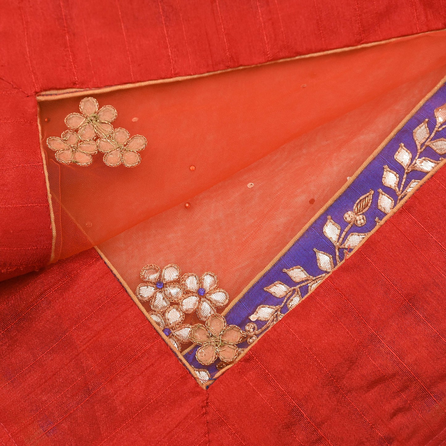 Indian Vintage Heavy Orange Dupatta Net Mesh Long Stole Hand Embroidered Scarves Zardozi/ Dabka Zari Bridal/ Wedding Veil