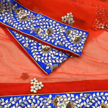 Indian Vintage Heavy Orange Dupatta Net Mesh Long Stole Hand Embroidered Scarves Zardozi/ Dabka Zari Bridal/ Wedding Veil