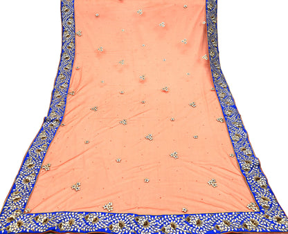 Indian Vintage Heavy Orange Dupatta Net Mesh Long Stole Hand Embroidered Scarves Zardozi/ Dabka Zari Bridal/ Wedding Veil