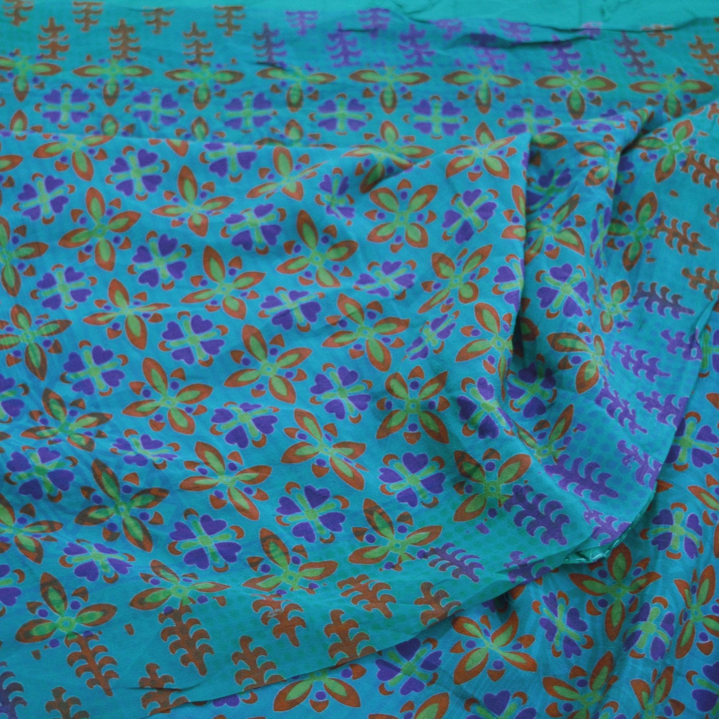 Indian Vintage Sari Blue Pure Crepe Silk Printed Sarees Craft Fabric 5yd Sewing Floral Soft Fabric Wrap Dress making Quilting Crafting