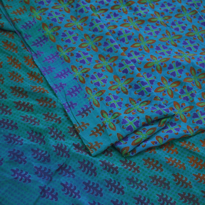 Indian Vintage Sari Blue Pure Crepe Silk Printed Sarees Craft Fabric 5yd Sewing Floral Soft Fabric Wrap Dress making Quilting Crafting