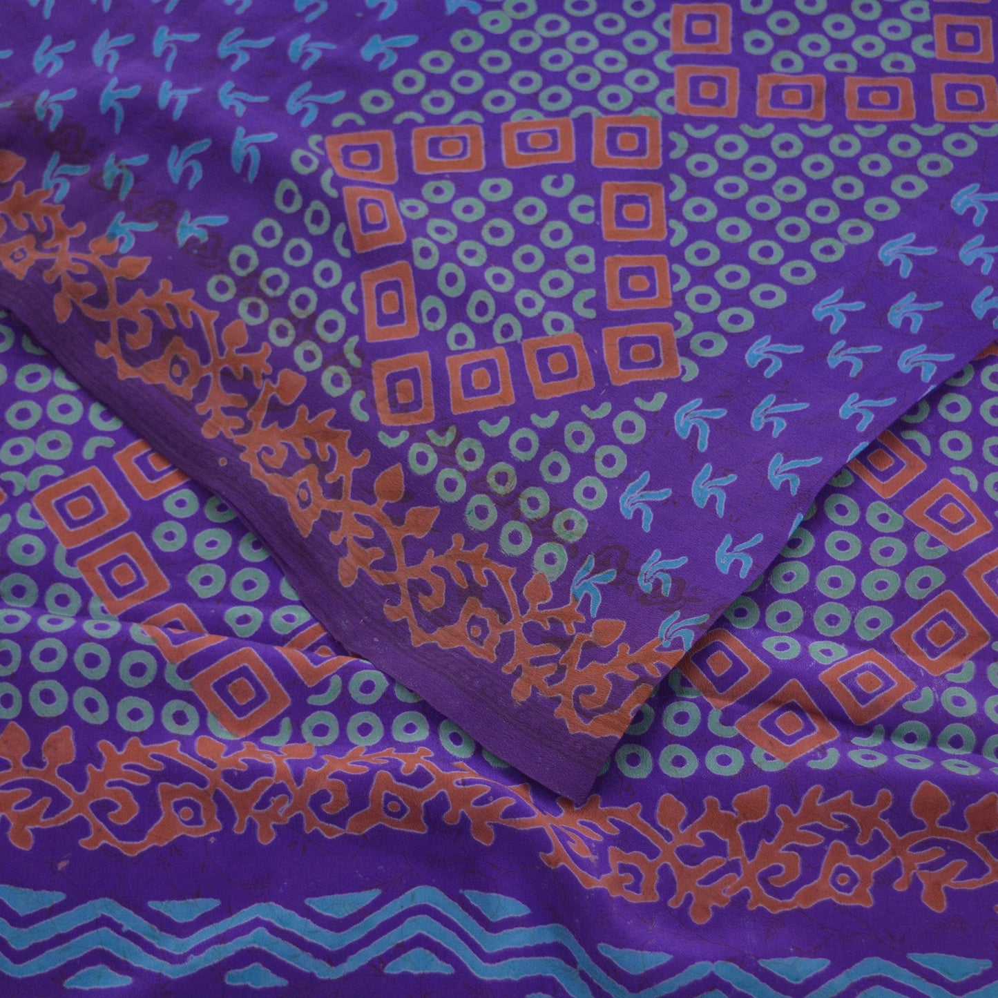 Indian Vintage Sari Purple Pure Crepe Silk Block Printed Saree 5yd Sewing Abstract  Craft Fabric Wrap Dress Making Quilting Crafting