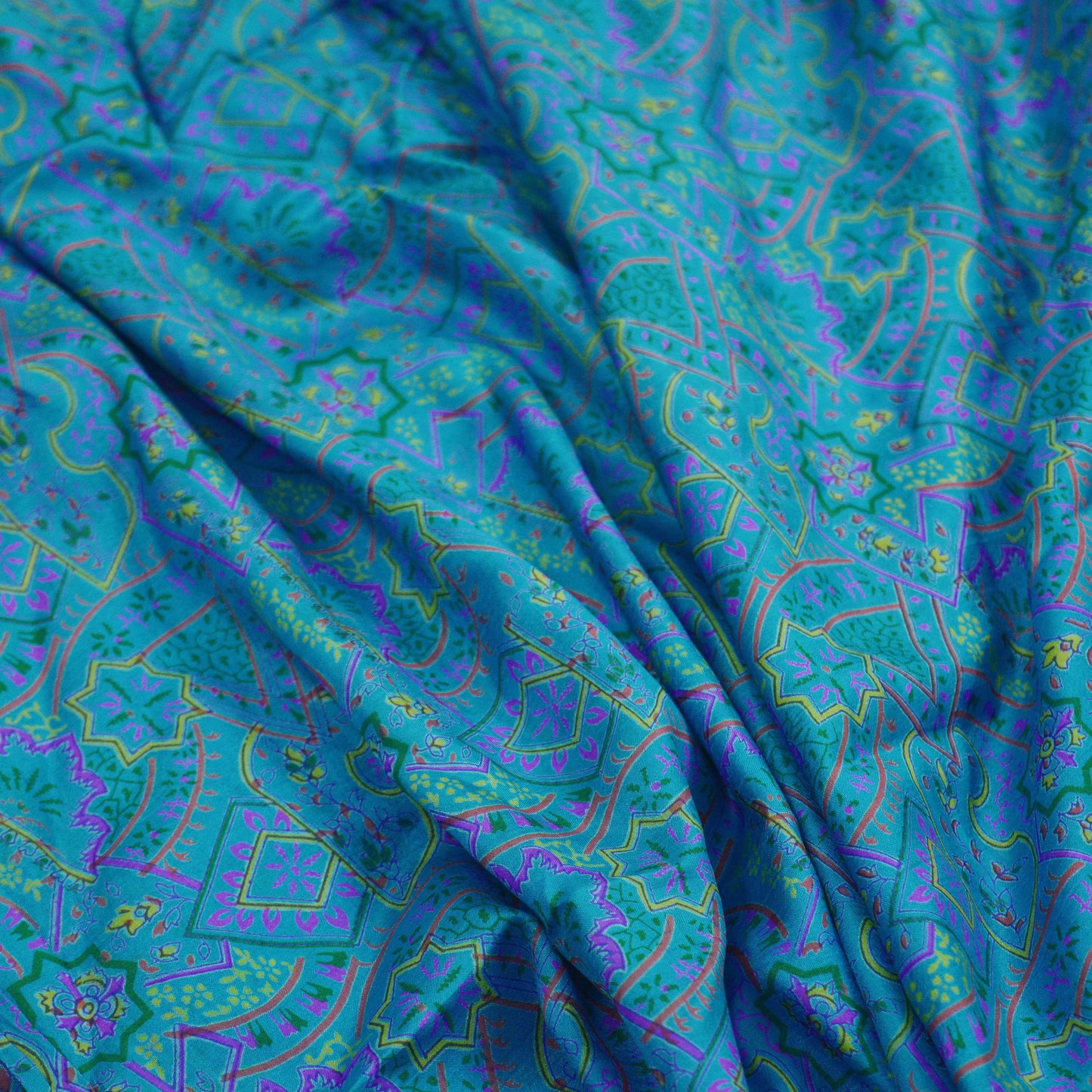 Indian Vintage Sari Blue Printed Sari Pure Silk Saree Craft Fabric Sewing 5yd Floral Soft Floral Wrap Sarong Dress making Crafting Quilting