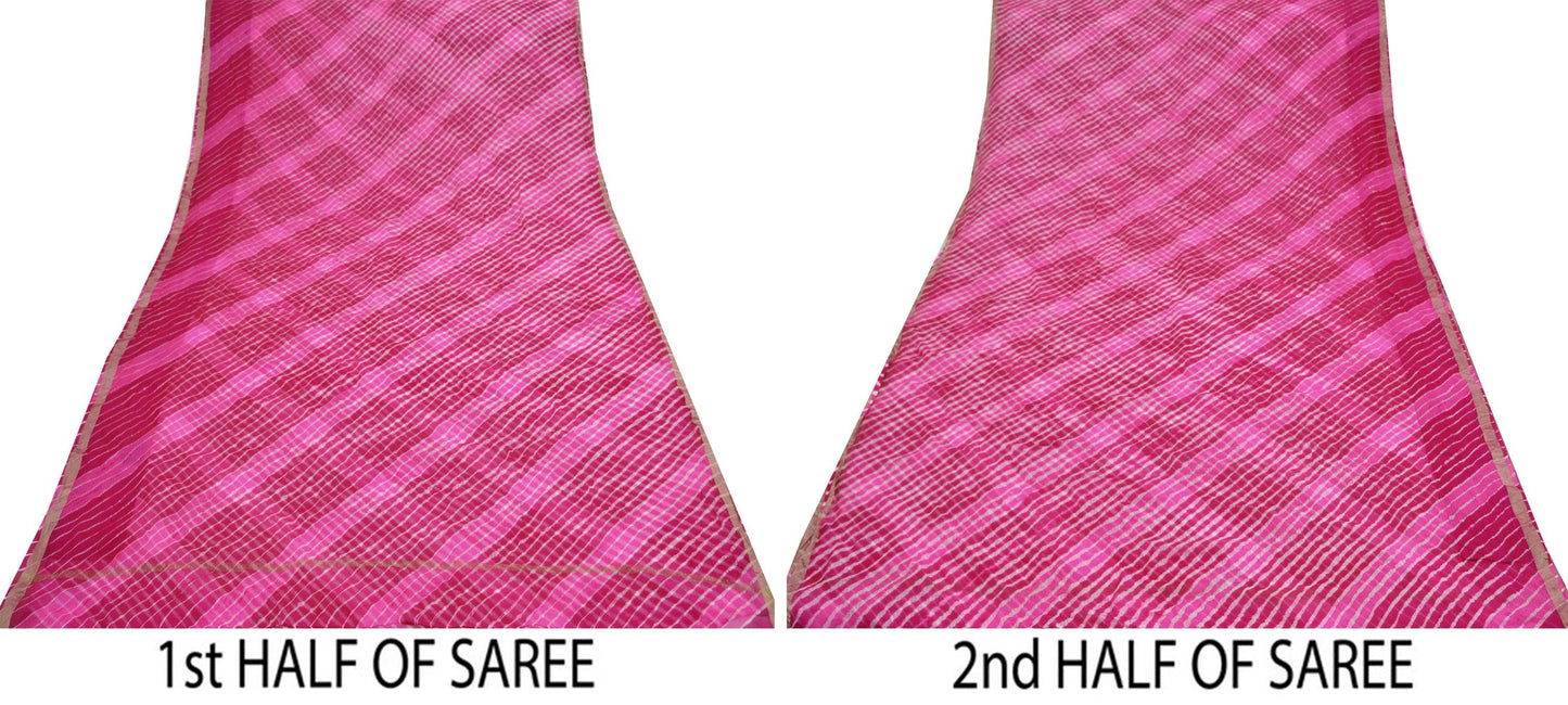 Indian Vintage Sari Purple & Pink 100% Pure Silk Printed Sarees Craft Fabric 6yd Sewing DressMaking Soft Zari Border Crafting Quilting