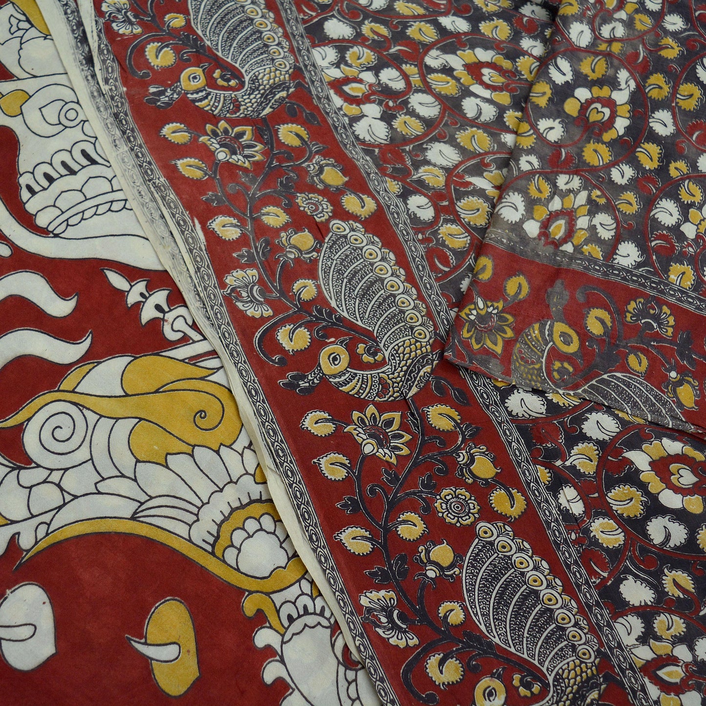 Indian Vintage Sari Brown Kalamkari Printed Pure Cotton Saree Fabric Soft Floral 5Yd Sarong Wrap Fabric Cows Dress Making Crafting