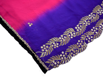 Indian Vintage Pink & Purple Dupatta Long Stole Pure Silk Hand Embroidered Scarves Veil Scarf Wrap Hippie Boho Zardozi/ Dabka