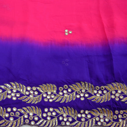 Indian Vintage Pink & Purple Dupatta Long Stole Pure Silk Hand Embroidered Scarves Veil Scarf Wrap Hippie Boho Zardozi/ Dabka