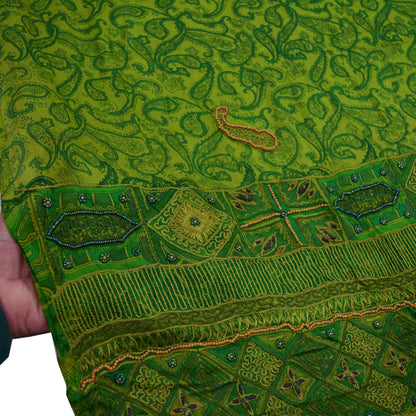 Indian Vintage Green Dupatta Pure silk Long Stole Hand Embroidered Scarves Floral Stole Veil Wrap