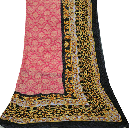 Women Indian Vintage Dupatta Pink & Beige Long Stole Pure silk Printed Dupatta Veil Scarves soft Boho Wrap Dressmaking Floral Design