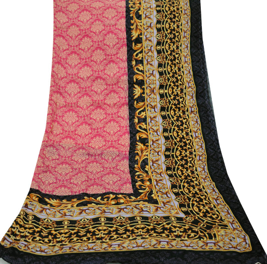 Women Indian Vintage Dupatta Pink & Beige Long Stole Pure silk Printed Dupatta Veil Scarves soft Boho Wrap Dressmaking Floral Design