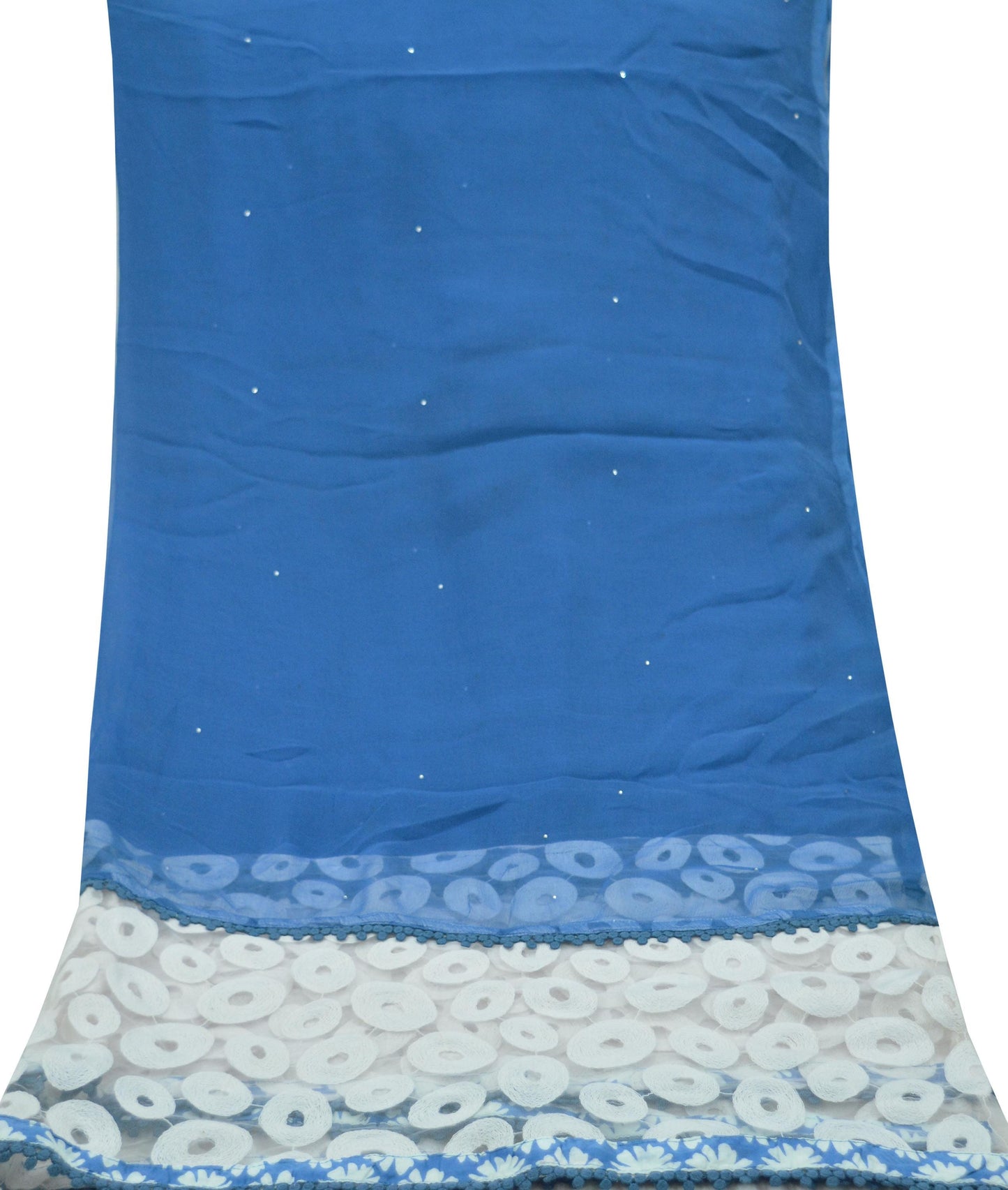 Indian Vintage Blue & White Dupatta Pure Chiffon silk Long Stole Hand Embroidered Scarves Floral Design Stole Veil Wrap