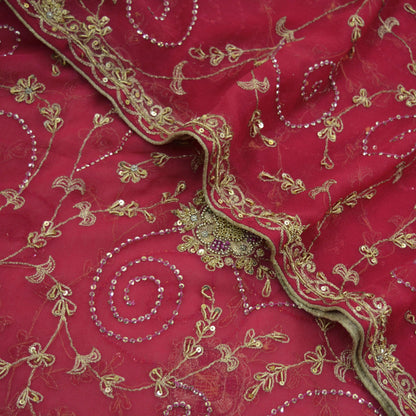 Indian Vintage Pink Dupatta Pure Georgette silk Long Stole Hand Embroidered Scarves Stole Veil Wrap Zardozi/Dabka, Zari