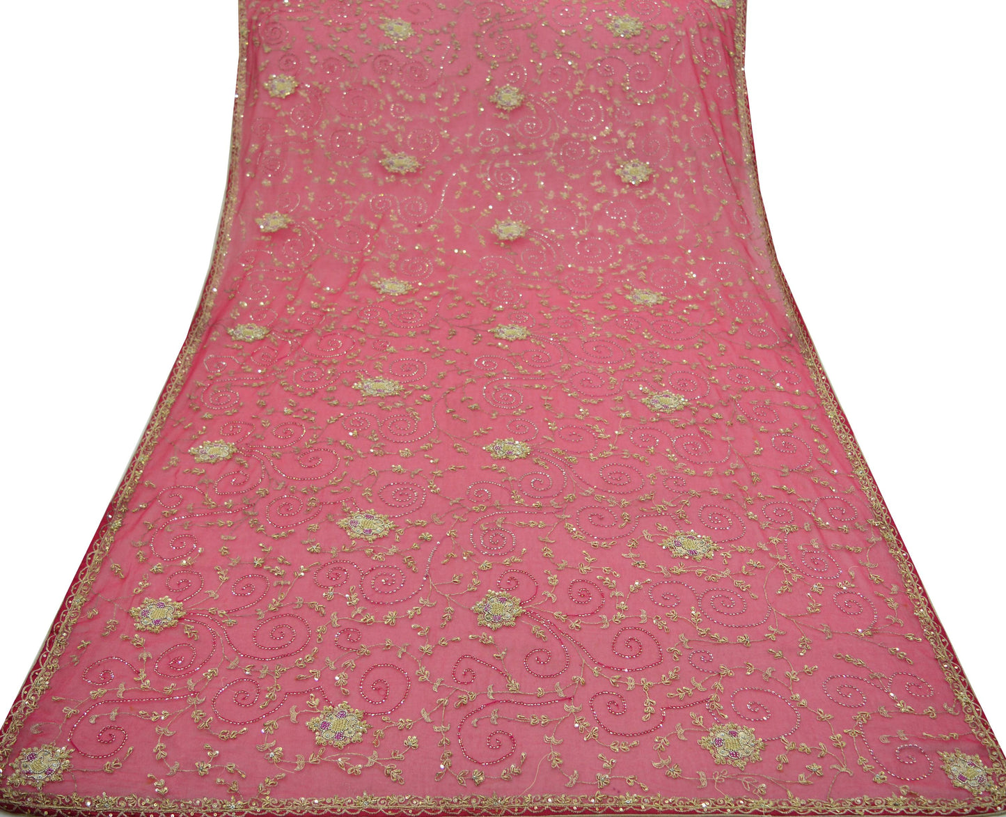 Indian Vintage Pink Dupatta Pure Georgette silk Long Stole Hand Embroidered Scarves Stole Veil Wrap Zardozi/Dabka, Zari