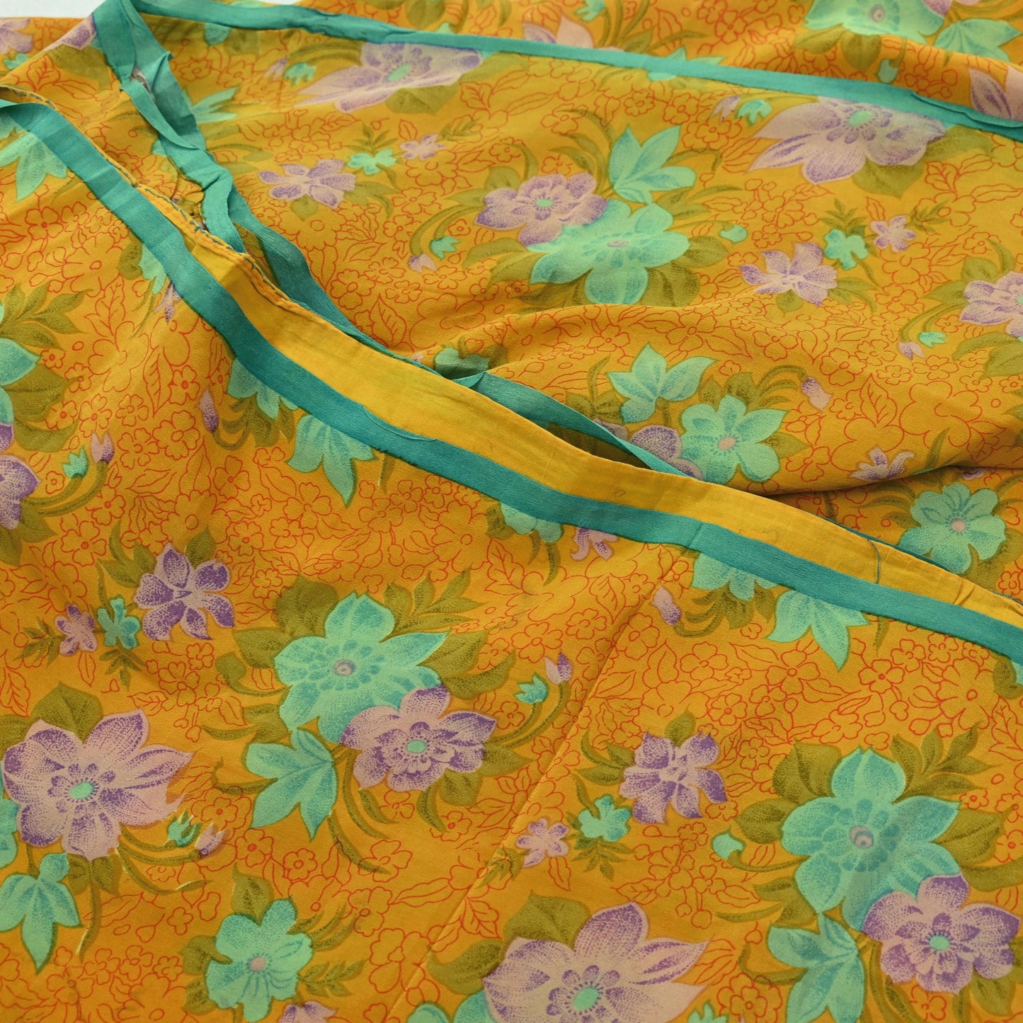 Indian Vintage Sari Mustard Pure Crepe Silk Printed Saree 5yd Sewing Floral Soft Craft Fabric Wrap Dress making Crafting Quilting Designing