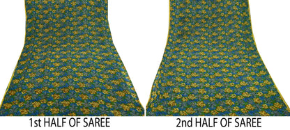 Indian Vintage Sari Green Pure Chiffon Silk Printed Sarees 5Yd Craft Fabric Sewing Soft Light Sari Dress Making Floral Quilting Crafting