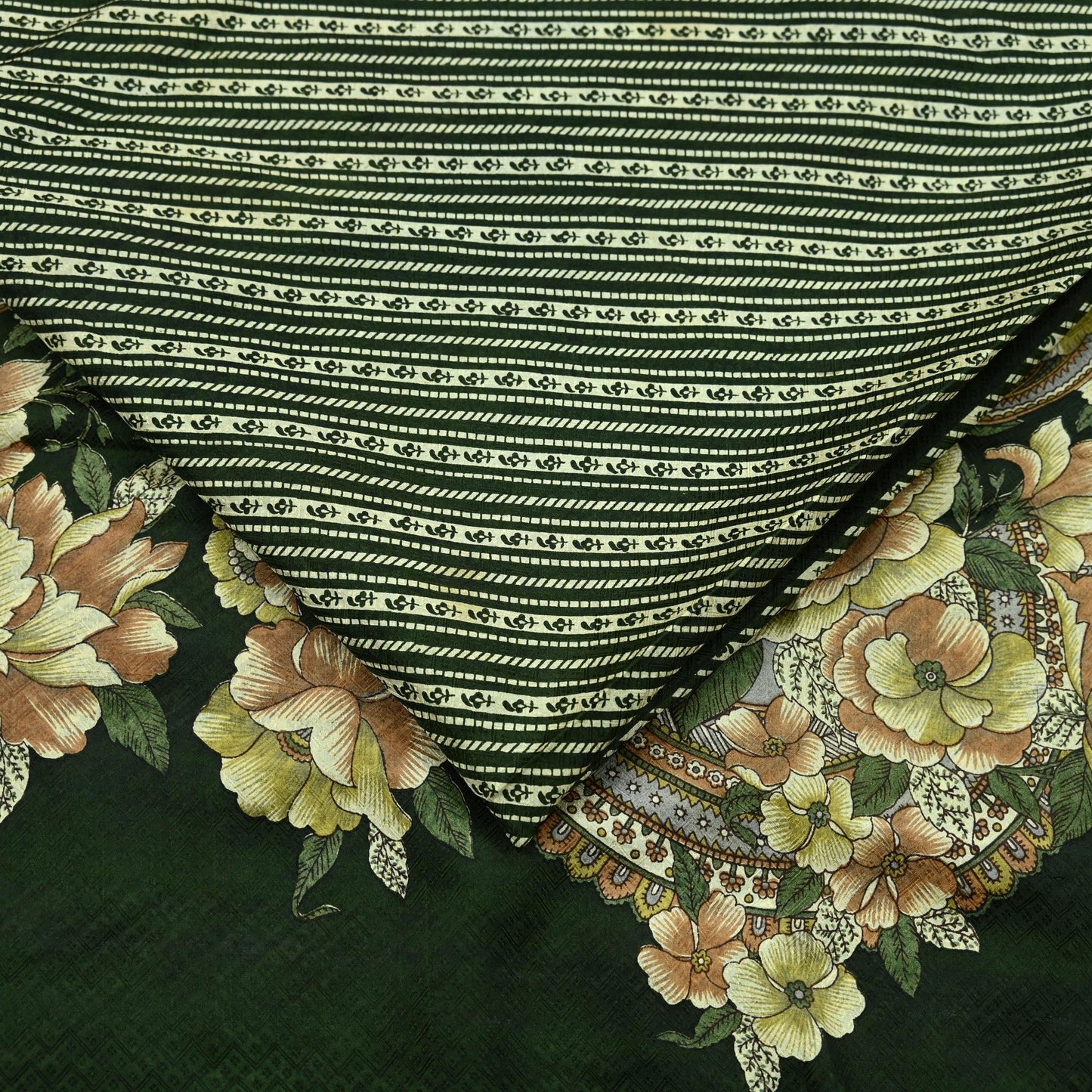 Indian Vintage Sari Green Pure Silk Printed Sarees 5yd Sewing Craft Fabric Dress Making  Soft Floral Wrap Upcycle Used Quilting Crafting