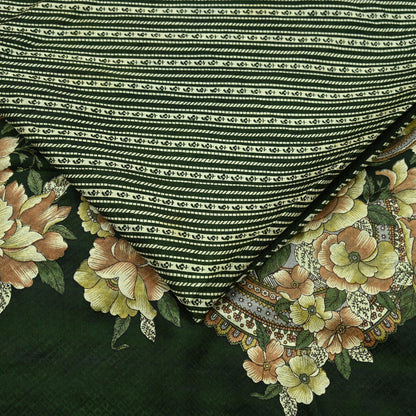 Indian Vintage Sari Green Pure Silk Printed Sarees 5yd Sewing Craft Fabric Dress Making  Soft Floral Wrap Upcycle Used Quilting Crafting